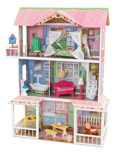 Casa De Muñecas De Madera Con Muebles Juguete Para Niña Color Multicolor