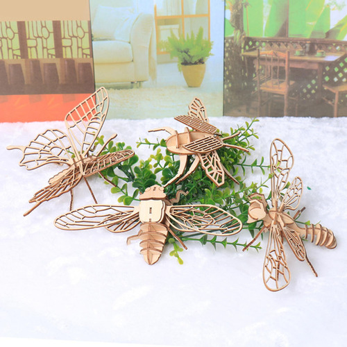 2 X 2-4pack Children 3d Wooden Puzzle Insect Model 2 Pcs