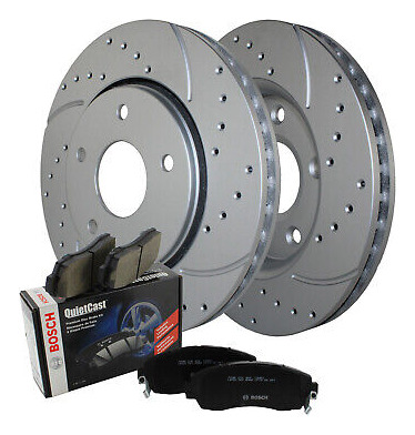 Front Brake Kit 302mm Drilled Rotors Bosch Semi-met Pad  Lld