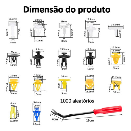 Presilhas Grampos Fixadores Carro Kit 1000 Com Chave Fenda