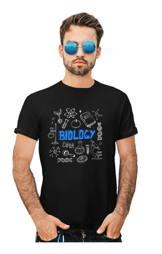 Playera Economica Negra De Caballero Biologia Cientifica