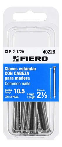 Clavos Para Madera Con Cabeza 2-1/2'' 20 Pz Fiero 40228 Largo 65 mm