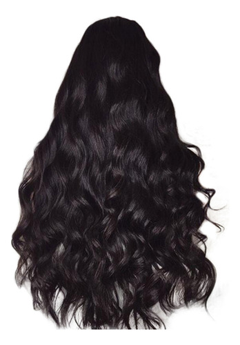 Peluca De Moda Para Mujer, Pelo Sintético Negro, Peluca Larg