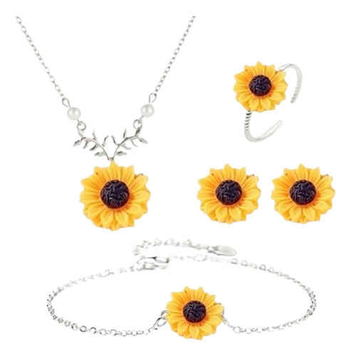 Collar Conjunto De Joyería De Girasol, Pulsera, Anillo