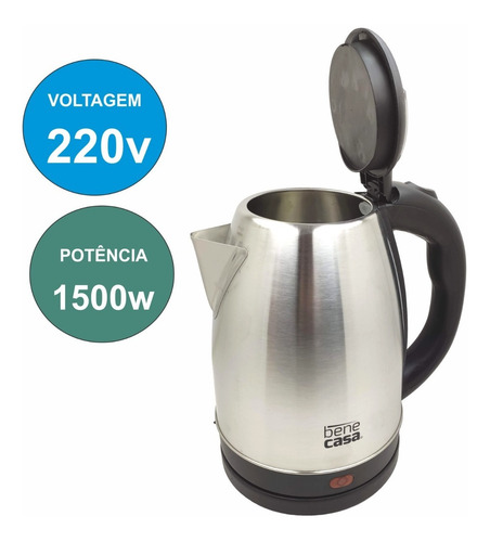 Imagem 2 de 7 de Chaleira Elétrica Aço Inox Jarro Garrafa Térmica 1,8 L 220v