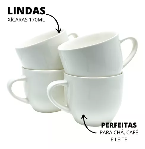 JOGO 6 XÍCARAS CHÁ CAFÉ COM 170ML DE PORCELANA COLORIDA - MUNDO DA PORCELANA