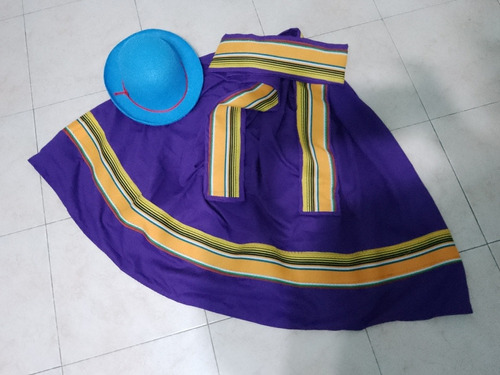 Pollera Violeta C/cinto Adulto Sombrero Coya Varios Tonos 