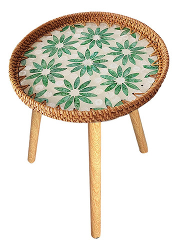 Mesa Auxiliar Redonda Con Diseño Abierto Y Girasol 60cm