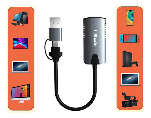 Tarjeta Capturadora De Video 4k Hdmi A Usb + Usb-c Ul-adv2 Gris
