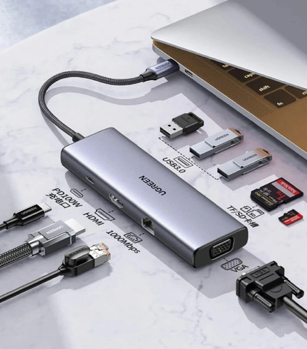 Docking Ugreen 9 En 1 C Hdmi 4k Vga Usb 3.0 Sd Tf Pd C 100w