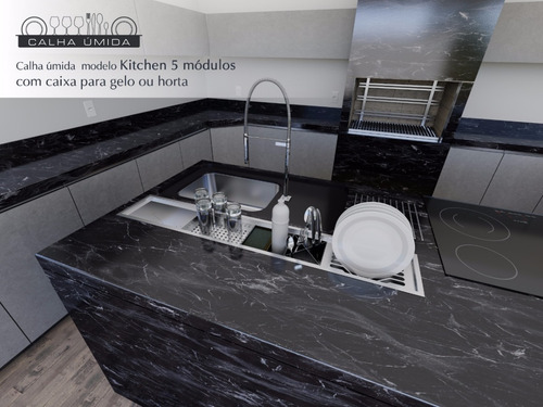 Calha Úmida Canal Equipado Embutido Escorredor Louça Inox