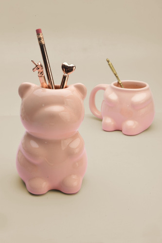 Taza Forma Oso Mimoso Diseño Acabajo Color Rosa