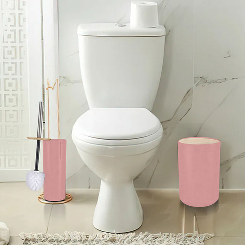 Accesorios De Baño 6 Piezas De Bambú De Lujo Wc Color Rosa Rosa