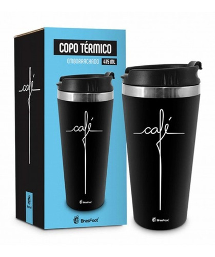 Copo Térmico Emborrachado 450ml Café Cor Preto