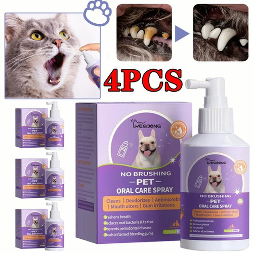 Aerosol Bucal Para Mascotas, 4 Unidades, Limpieza De Dientes