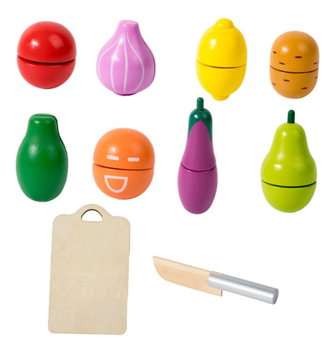 Juego De Comida De Madera Para Cortar , Juguetes 10 Piezas