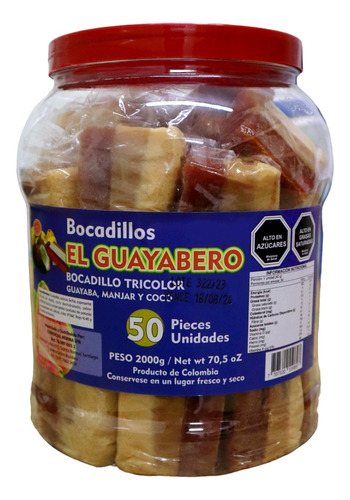 Bocadillos Tricolor De Guayaba Manjar Y Coco 50uni 2000g