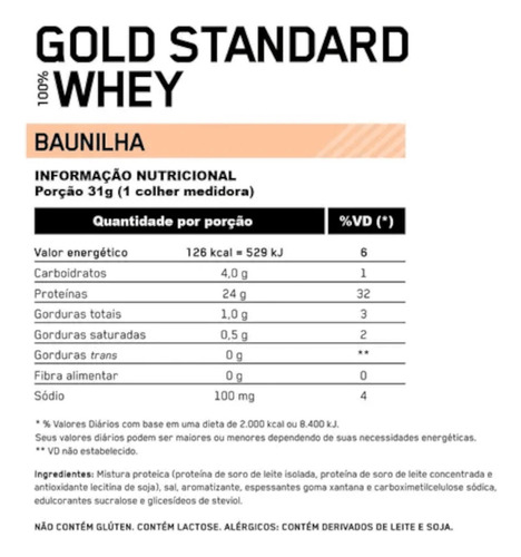 100% Whey Optimum Nutrition Gold Standard 2,27kg - 5 Lbs Sabor Baunilha
