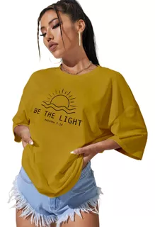 Camiseta Feminina Estampa Sol Be The Light Oversized Larga