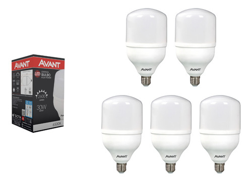 Kit 5 Lâmpada Led Bulbo E27 30w Bivolt Avant Branco Frio Cor Da Luz Branco-frio 6500k 110v/220v