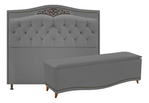 Kit Cabeceira E Calçadeira Yasmim 140 Cm Casal Suede Cinza