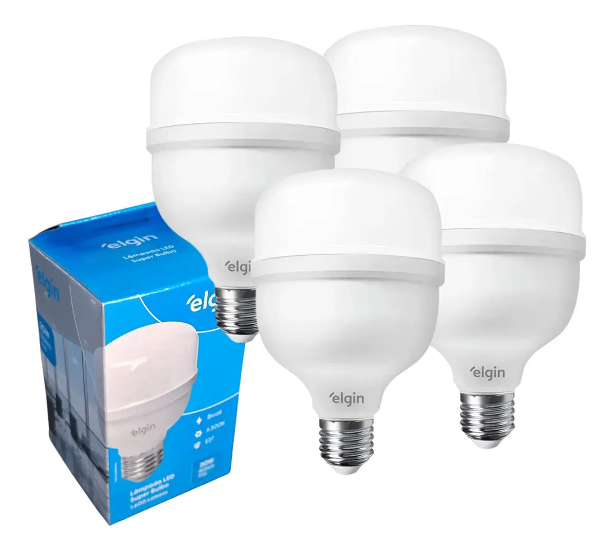 Kit 4 Lâmpadas Super Bulbo Led 20w 6500k (branca Fria) Com 1600 Lúmens Bivolt E27 - Elgin