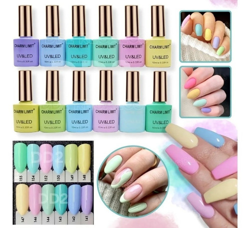 12 Esmaltes Semipermanente Uv/led Color Pasteles Uñas Nails
