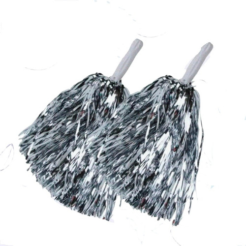 Pompon Animador Plateado Brillante X4 Unidades