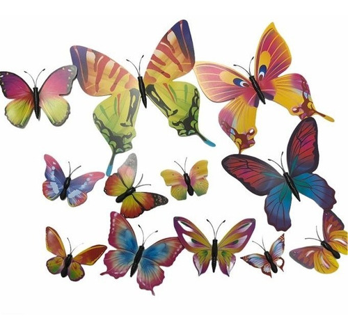 Imagen 1 de 10 de Mariposas Con Auto Adhesivo E Imán X 12 Unid Varios Tamaños
