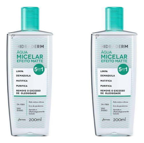 Agua Micelar Hidraderm 200ml Efeito Matte 5em1 - Kit Com 2un