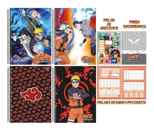 Kit Caderno de Desenho Naruto Shippuden 60 folhas Capa Dura São