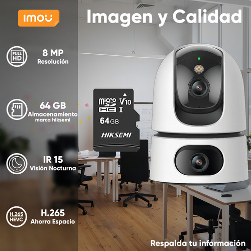 Imou Cámara De Seguridad Ranger 8mp Ipc-s2xn-8m0wed-plus-64 Con Microsd 64gb Doble Lente Fullcolor Imou Sense Uso Interior Alta Definición Audio Doble Vía Detección De Humanos 8m0wed Modo Privacidad