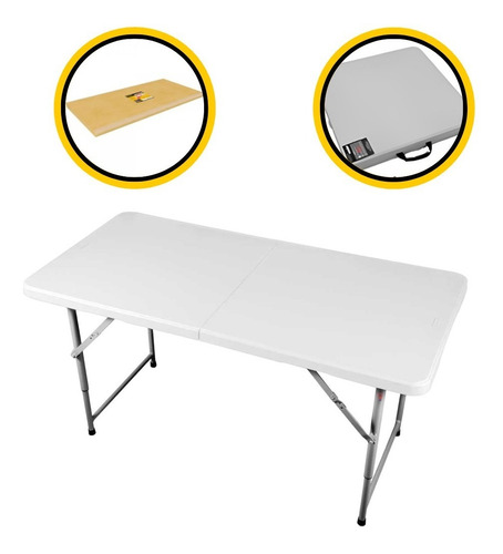 Mesa Dobrável Retangular Camping Portátil Altura Regulável Cor Branco