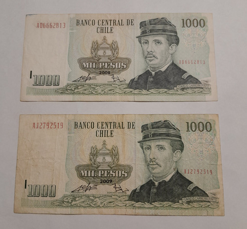 Par De Billetes 1000 Pesos Chilenos Años 2008 Y 2009 (grw) (Usado)