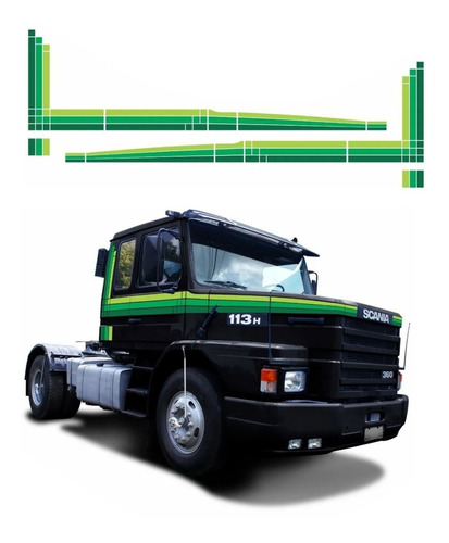 Kit Adesivos Faixas Para Scania 113 1992 1993 Cor Verde