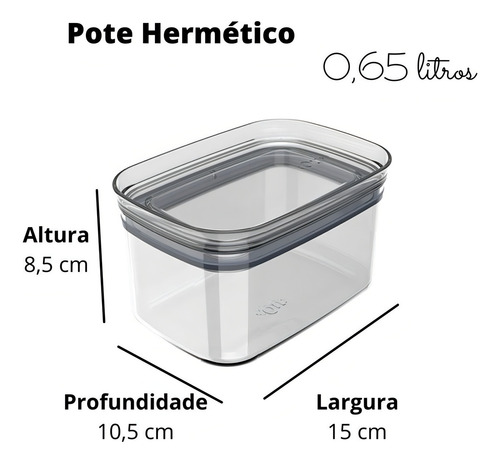 Pote Hermético Porta Alimentos Mantimentos Com Tampa 0,65l Cor Transparente