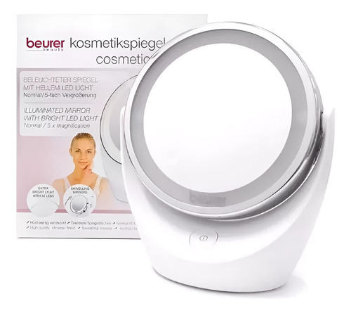 Espejo Con Aumento 5x Luz Maquillaje Profesional Bs 49 Marco Plateado
