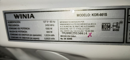 Panel Completo Para Horno De Microondas Daewoo Kor-661b (Usado)