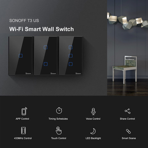 Imagen 2 de 9 de Sonoff T3us3c-tx 3 Gang Smart Wifi Interruptor De Luz De Par