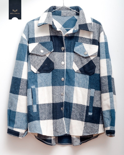 Imagen 5 de 6 de Camisa Saco Abrigada Tartan Cuadros Tendencia Mujer Gruesa