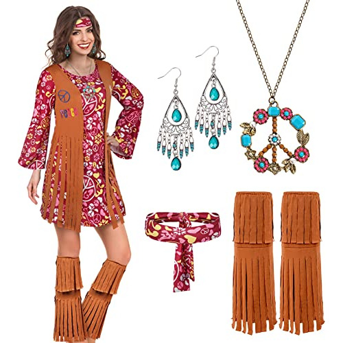 Disfraces De Hippie De 70 Mujeres, Vestido De Flecos, C...