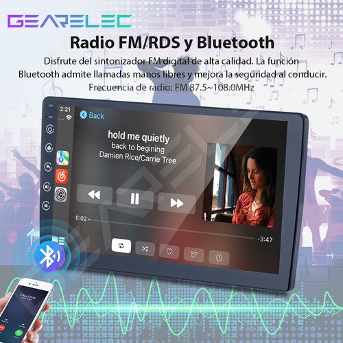 Gearelec autoestéreos pantalla carplay android auto 1 din 9 pulgadas 2 y 32g wifi bluetooth gps FM Pantalla Táctil con cámara