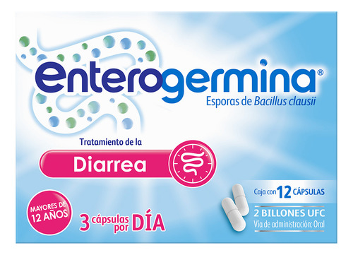 Enterogermina Tratamiento de la Diarrea con Bacillus Clausii 2 Billones de UFC 12 cápsulas. Alivia la Diarrea, Restaura la Flora Intestinal +12 Años