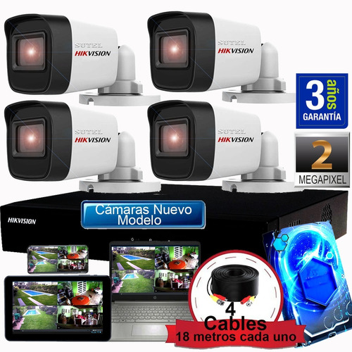 Kit Seguridad Hikvision Dvr 8 + 1tb + 4 Camaras 1080p 2mp 