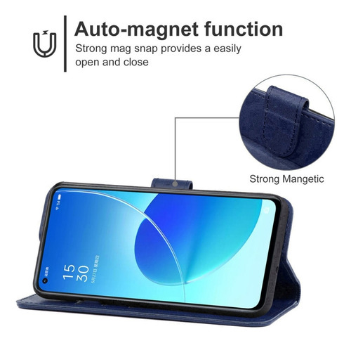 Funda De Teléfono Pu Azul For Oppo Reno6 Pro+ 5g