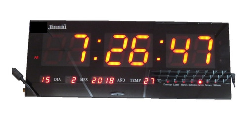 Reloj Digital Led C/ Fecha Temperatura. 48x19 Cm  