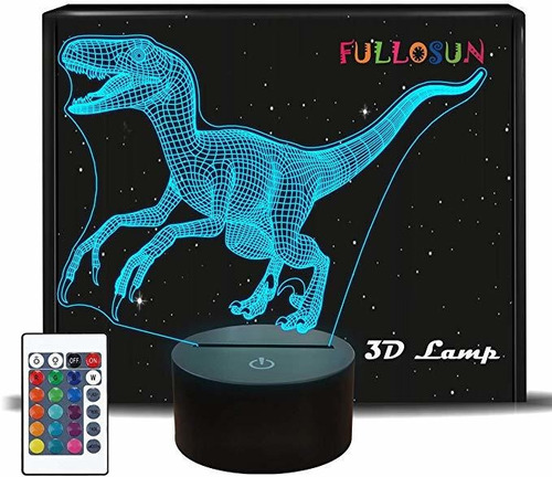 Fullosun Dinosaurio 3d Luz De La Noche Jurásico Velociraptor
