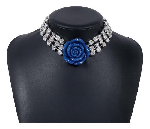 Collar De Flor De Rosa Tridimensional Con Incrustaciones De