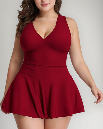 Conjunto De Vestido De Traje De Baño Sólido Talla Grande