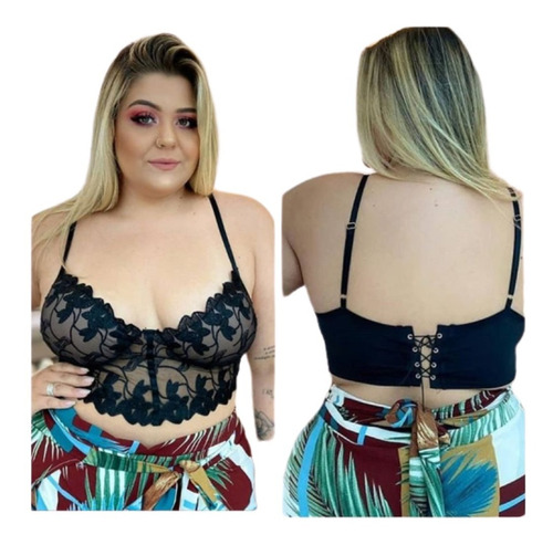 Croped De Renda Alça Rendada Com Bojo Plus Size